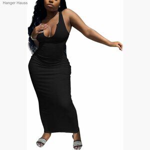 Bodycon Maxi Dress Sleeveless Deep U Neck Wrap Casual Party Club